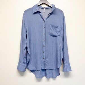 FREE PEOPLE Blue Gingham Checkered Button Up Oversized Long Sleeve Medium